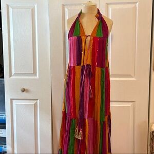 Bianca Colorful Patchwork Halter Maxi Dress